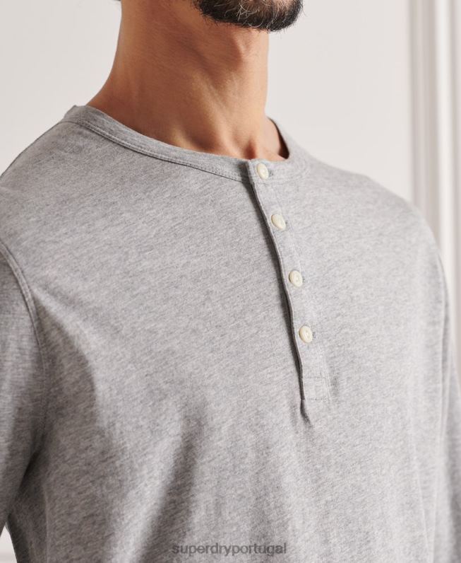 top henley essencial leve de algodão orgânico homens cinza claro roupas Superdry 2208H6424