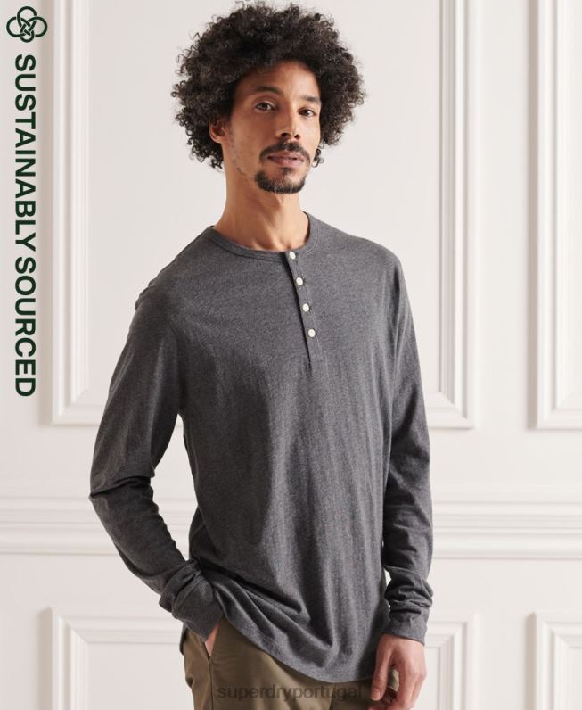 top henley essencial leve de algodão orgânico homens cinza escuro roupas Superdry 2208H6421