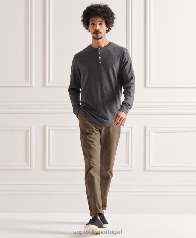 top henley essencial leve de algodão orgânico homens cinza escuro roupas Superdry 2208H6421