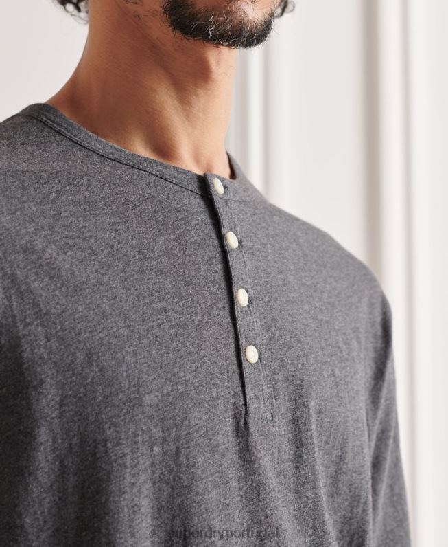 top henley essencial leve de algodão orgânico homens cinza escuro roupas Superdry 2208H6421