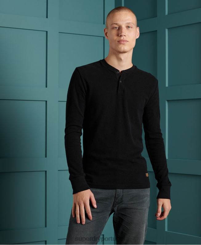 top henley micro textura homens preto roupas Superdry 2208H1588