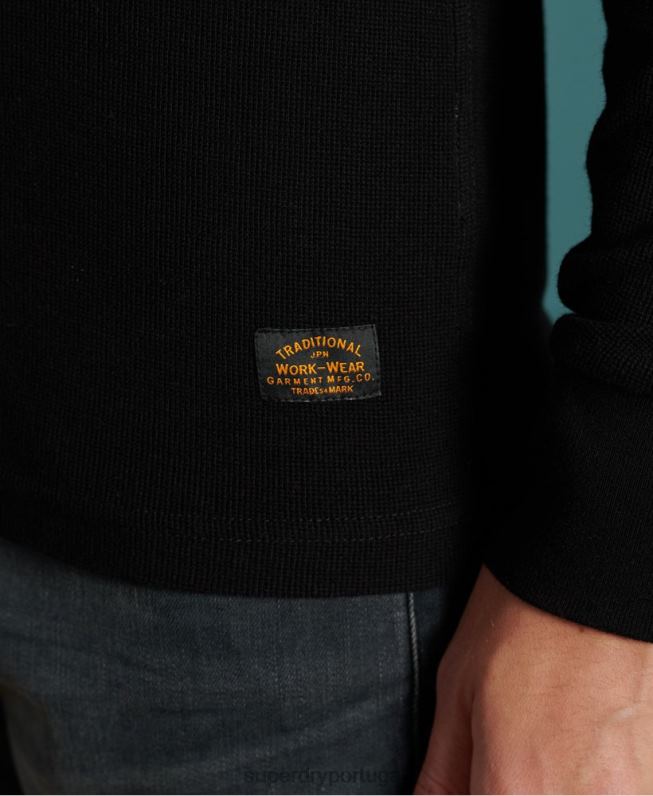 top henley micro textura homens preto roupas Superdry 2208H1588