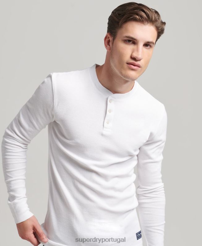 top henley waffle manga longa de algodão orgânico homens branco roupas Superdry 2208H1463