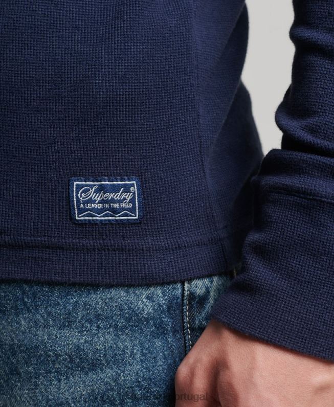 top henley waffle manga longa de algodão orgânico homens marinha roupas Superdry 2208H1465