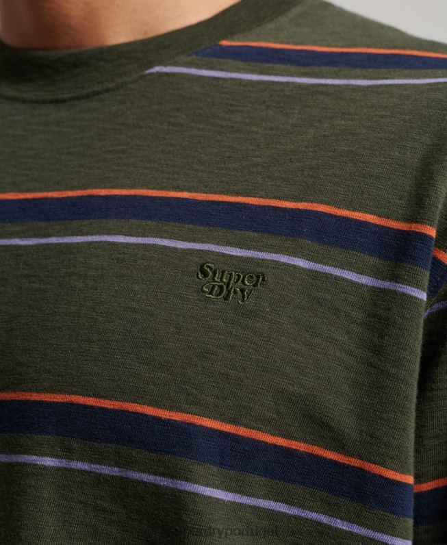 top listrado vintage texturizado de algodão orgânico homens verde roupas Superdry 2208H1480