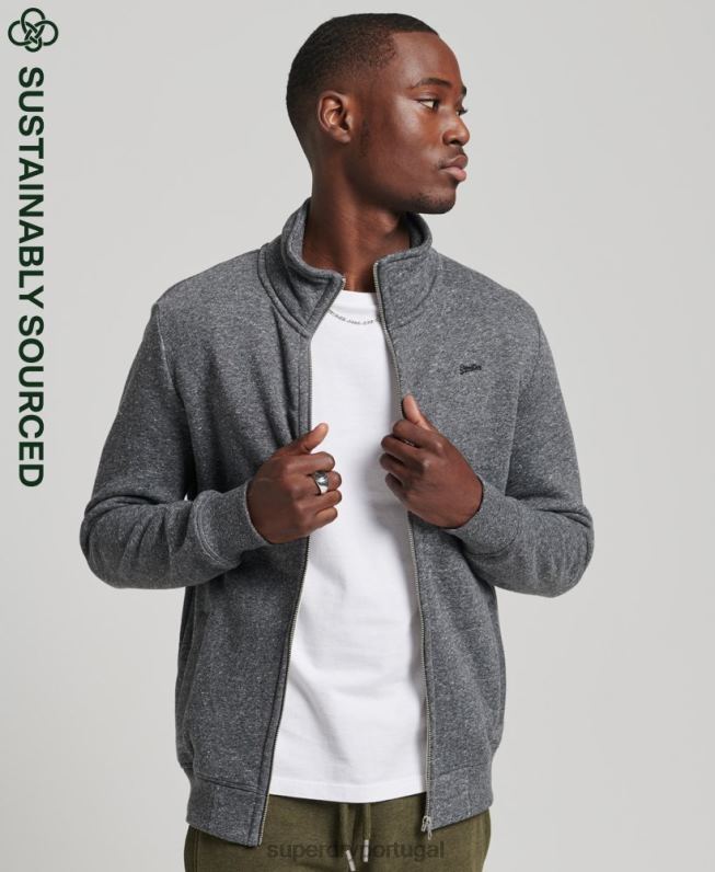 blusa de zíper com logo vintage de algodão orgânico homens cinza escuro roupas Superdry 2208H6454