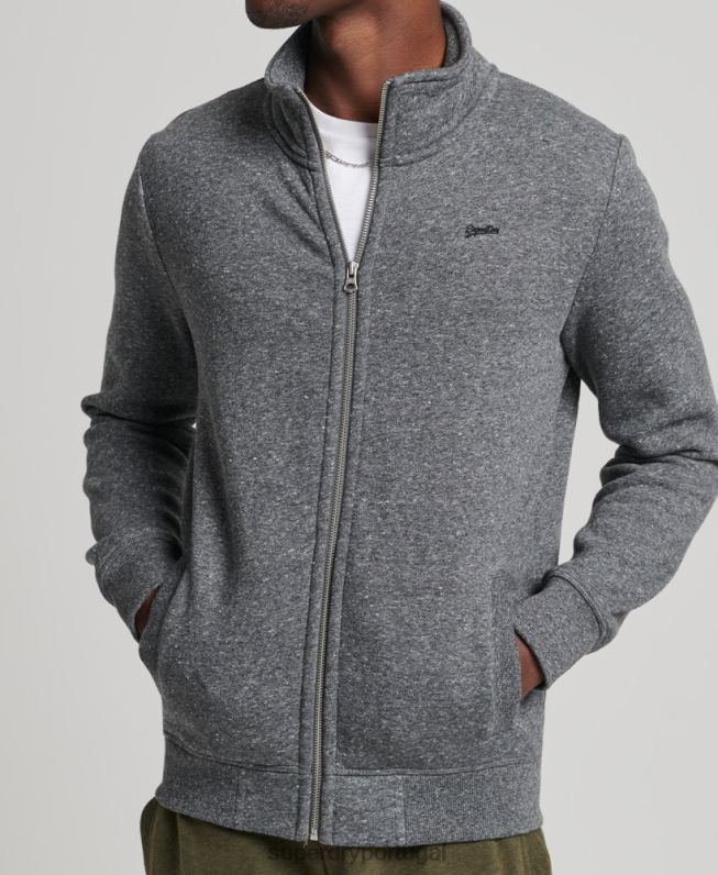 blusa de zíper com logo vintage de algodão orgânico homens cinza escuro roupas Superdry 2208H6454