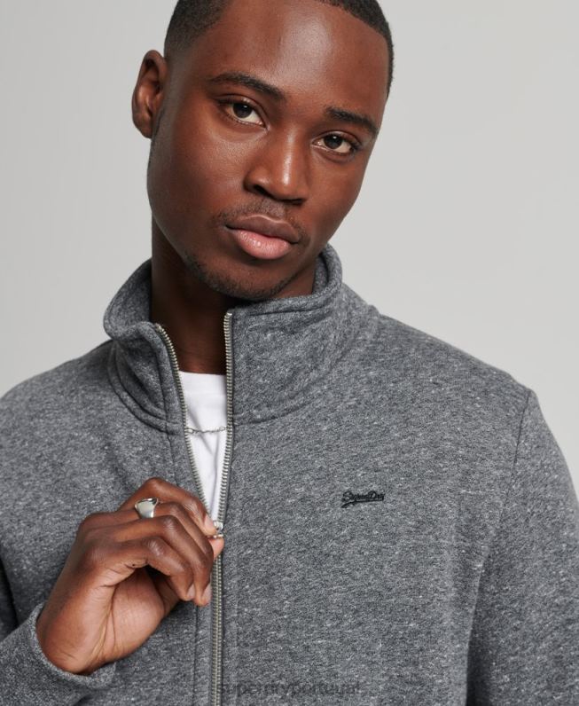 blusa de zíper com logo vintage de algodão orgânico homens cinza escuro roupas Superdry 2208H6454