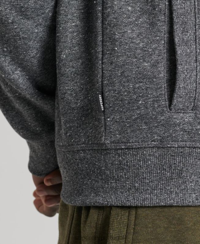 blusa de zíper com logo vintage de algodão orgânico homens cinza escuro roupas Superdry 2208H6454