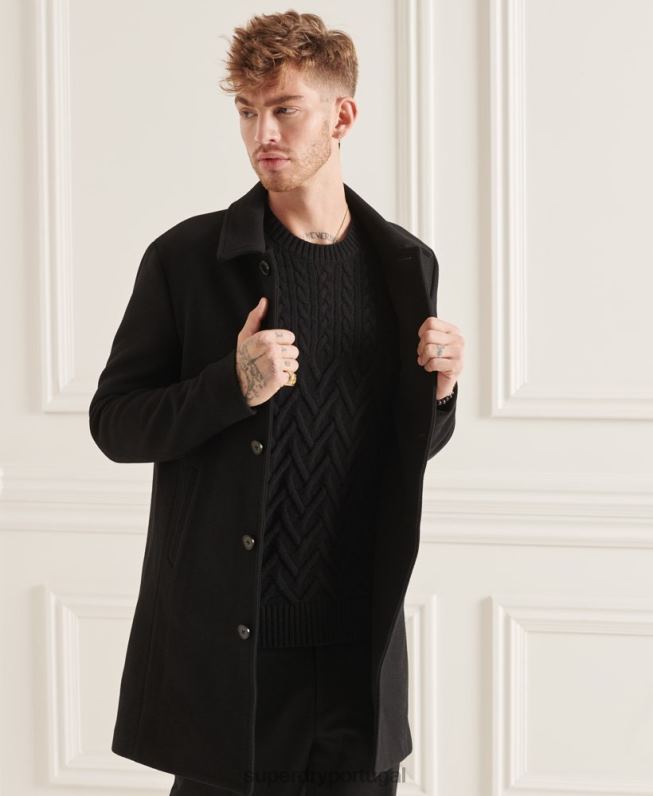 casaco de carro de lã studios homens preto roupas Superdry 2208H1150