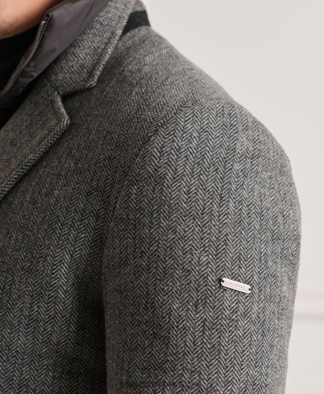 casaco de cidade acolchoado de lã studios homens cinza escuro roupas Superdry 2208H1167