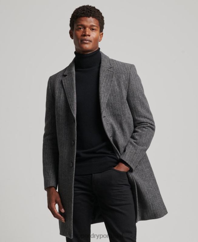 casaco de cidade de lã forro destacável homens cinza escuro roupas Superdry 2208H1072