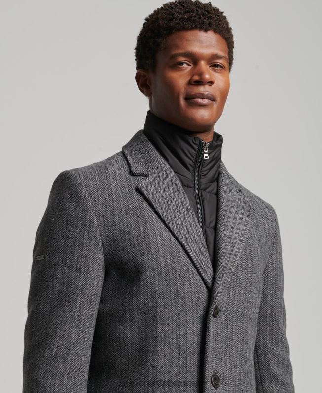 casaco de cidade de lã forro destacável homens cinza escuro roupas Superdry 2208H1072