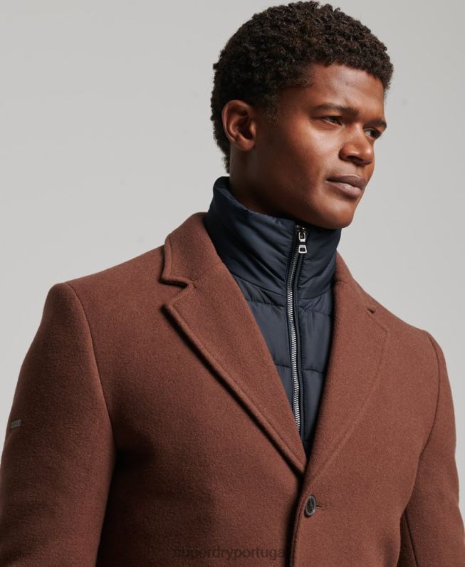 casaco de cidade de lã forro destacável homens marrom roupas Superdry 2208H972