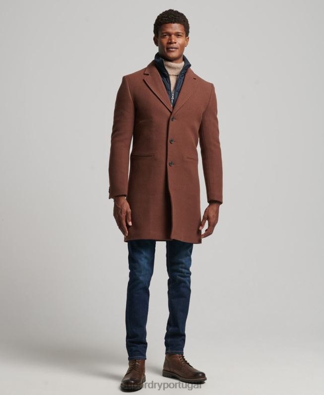 casaco de cidade de lã forro destacável homens marrom roupas Superdry 2208H972