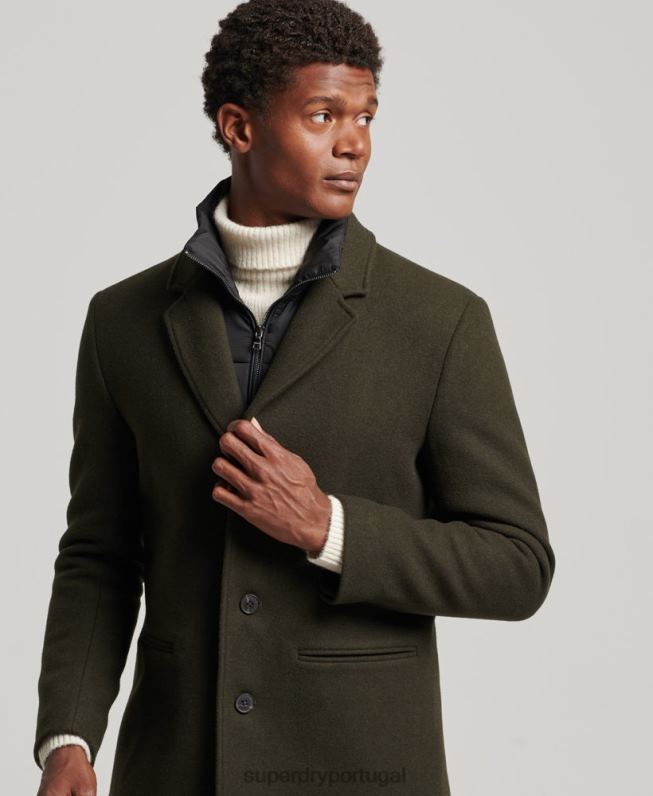 casaco de cidade de lã forro destacável homens verde roupas Superdry 2208H1043