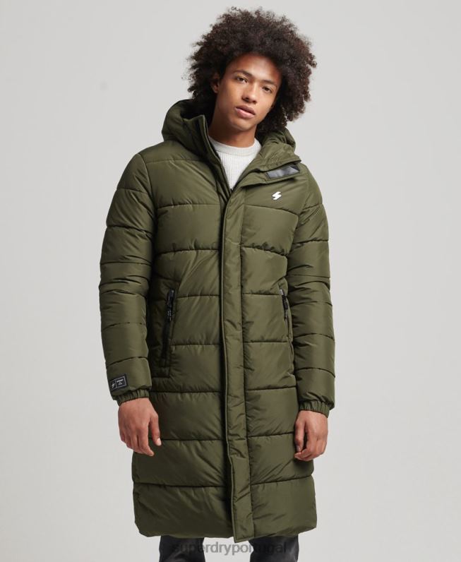 casaco espinhel com capuz logo homens caqui roupas Superdry 2208H4526