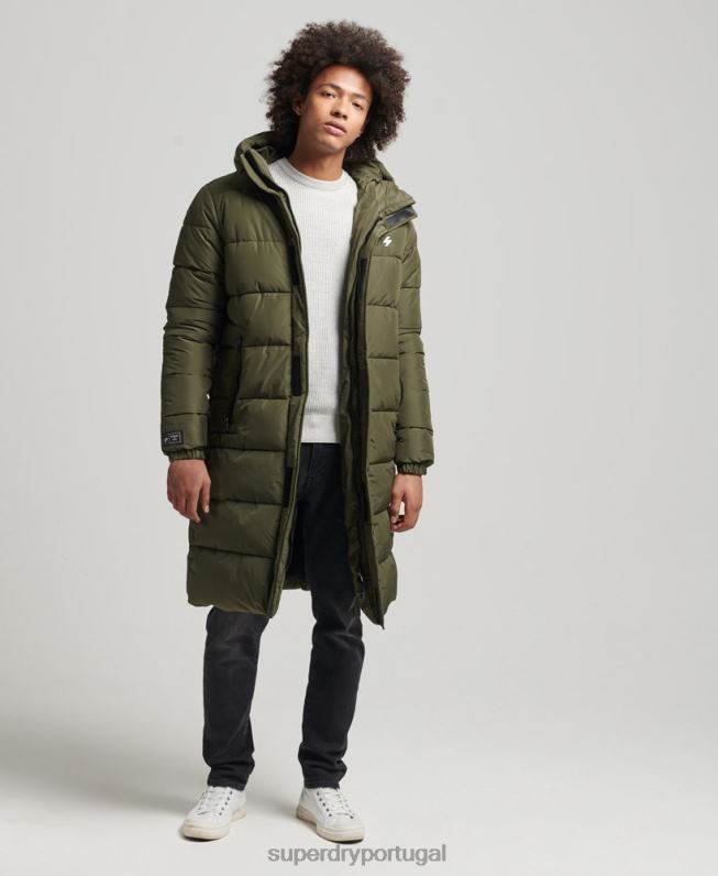 casaco espinhel com capuz logo homens caqui roupas Superdry 2208H4526