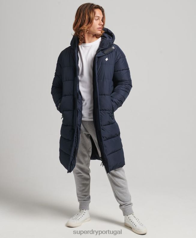 casaco espinhel com capuz logo homens marinha roupas Superdry 2208H4520