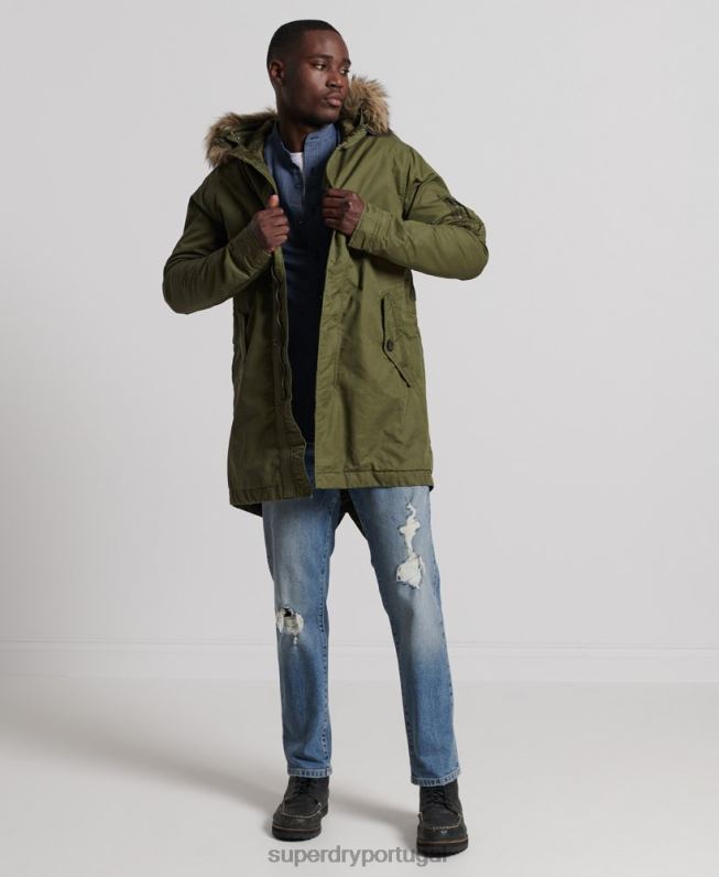 casaco parka com acabamento de pele sintética de serviço homens caqui roupas Superdry 2208H4493