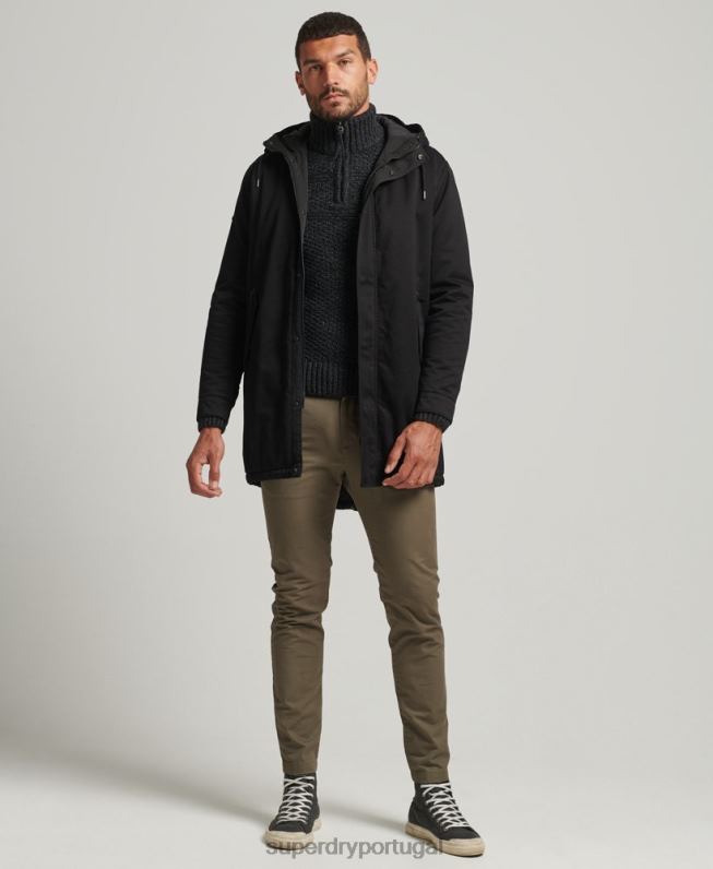 casaco parka rabo de peixe homens preto roupas Superdry 2208H4472
