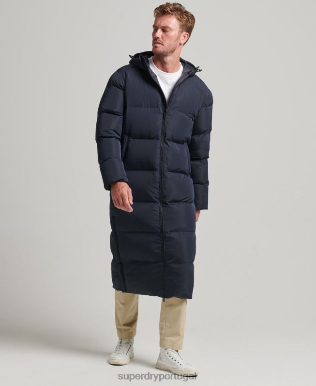 casaco puffer extra longo homens marinha roupas Superdry 2208H1058