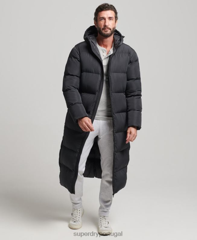casaco puffer extra longo homens preto roupas Superdry 2208H1057