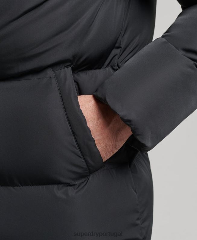 casaco puffer extra longo homens preto roupas Superdry 2208H1057