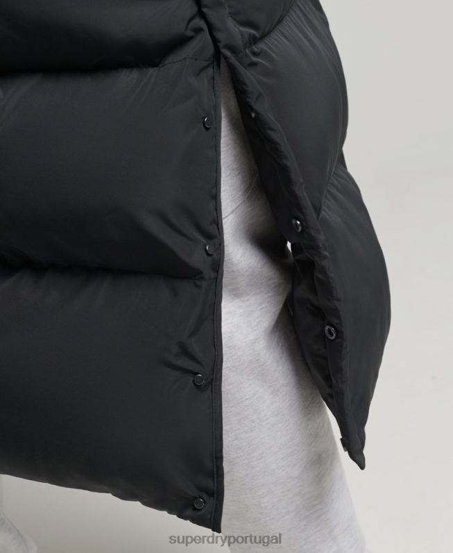 casaco puffer extra longo homens preto roupas Superdry 2208H1057
