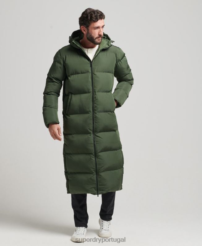 casaco puffer extra longo homens verde roupas Superdry 2208H1028