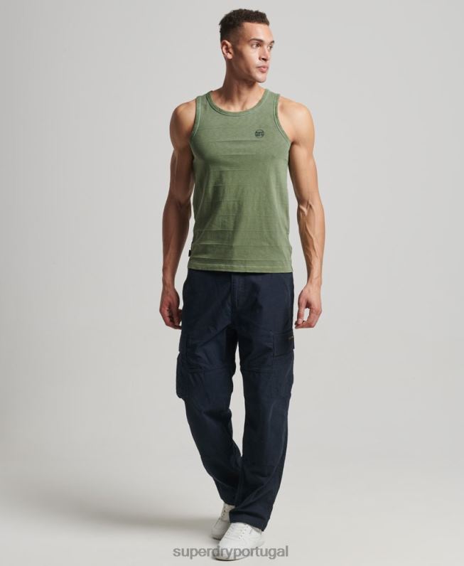 regata de textura vintage de algodão orgânico homens caqui roupas Superdry 2208H44