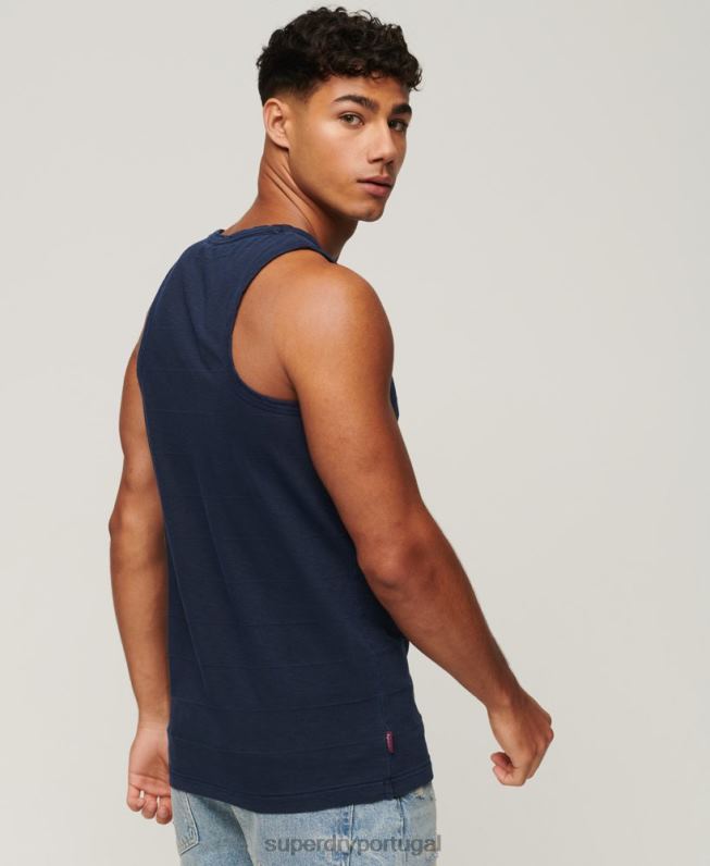 regata de textura vintage de algodão orgânico homens marinha roupas Superdry 2208H107