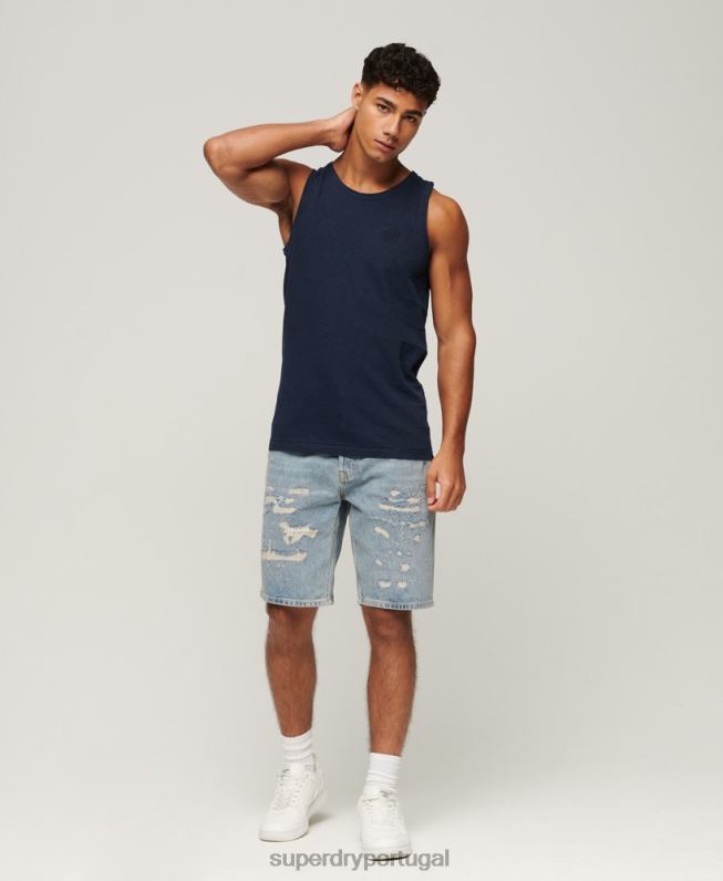 regata de textura vintage de algodão orgânico homens marinha roupas Superdry 2208H107