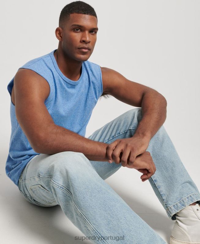 regata vintage de algodão orgânico com logo bordado homens azul roupas Superdry 2208H1451