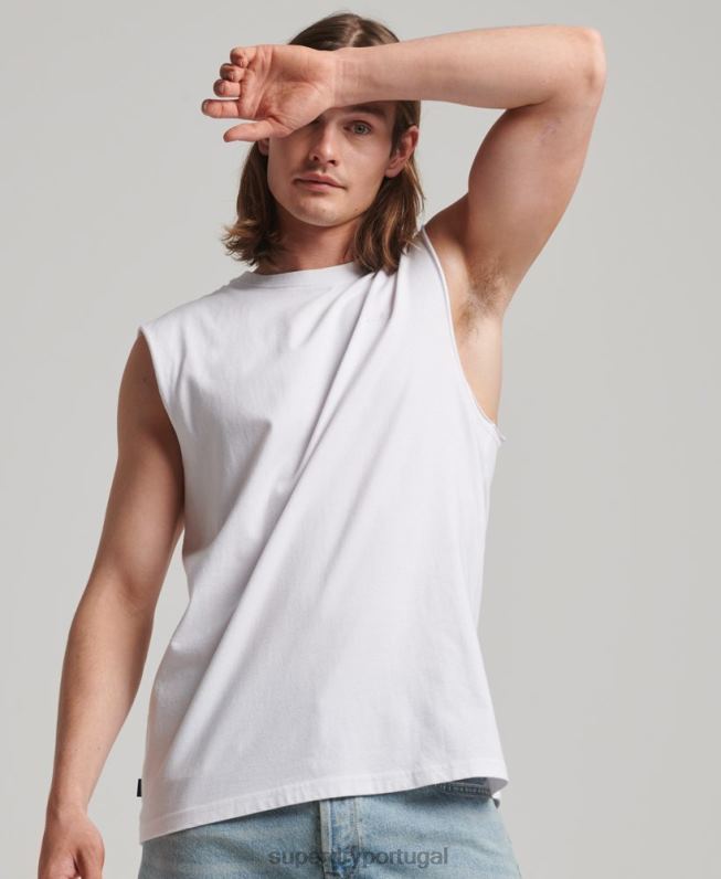 regata vintage de algodão orgânico com logo bordado homens branco roupas Superdry 2208H1455