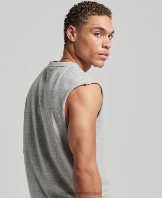 regata vintage de algodão orgânico com logo bordado homens cinza roupas Superdry 2208H1447