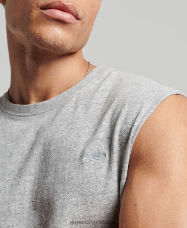 regata vintage de algodão orgânico com logo bordado homens cinza roupas Superdry 2208H1447