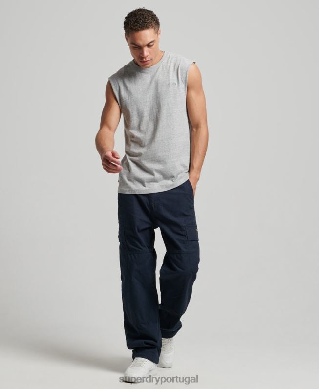 regata vintage de algodão orgânico com logo bordado homens cinza roupas Superdry 2208H1447