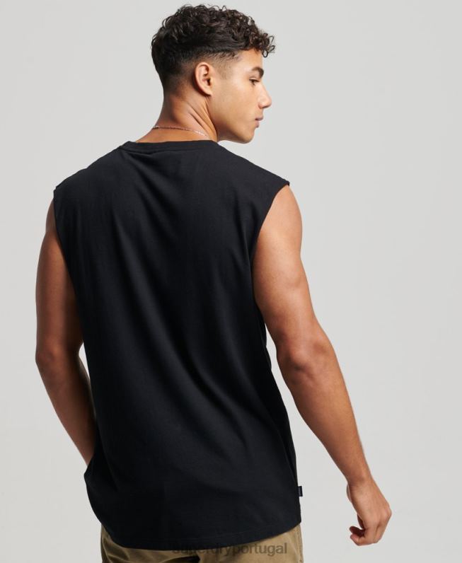 regata vintage de algodão orgânico com logo bordado homens preto roupas Superdry 2208H1443