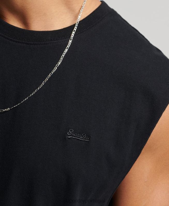 regata vintage de algodão orgânico com logo bordado homens preto roupas Superdry 2208H1443