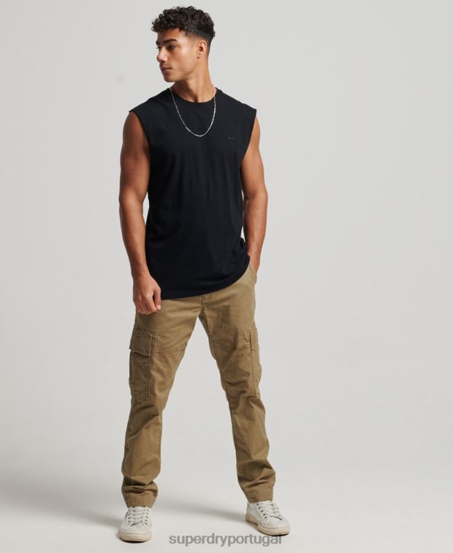 regata vintage de algodão orgânico com logo bordado homens preto roupas Superdry 2208H1443