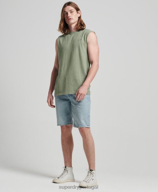 regata vintage de algodão orgânico com logo bordado homens verde roupas Superdry 2208H1449