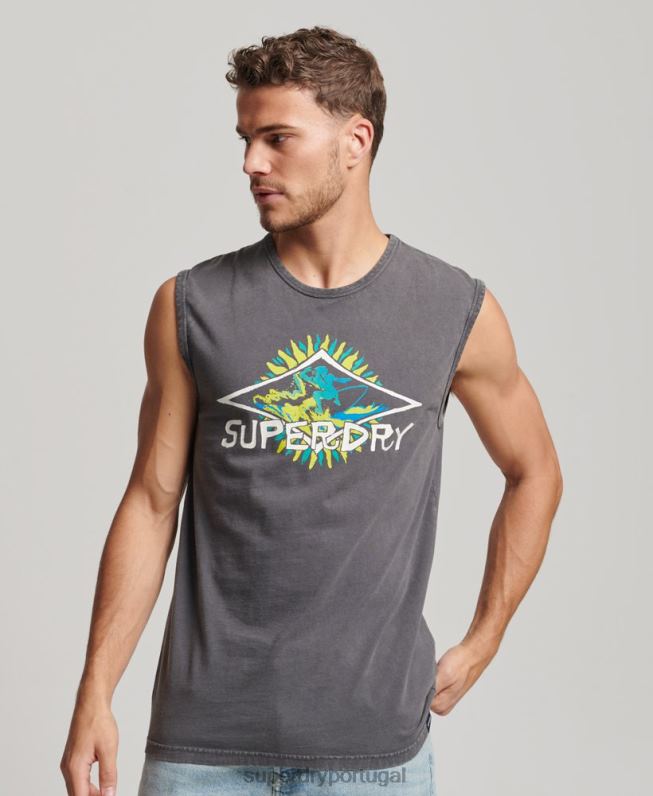 top de colete de surf tribal vintage homens cinza escuro roupas Superdry 2208H1450