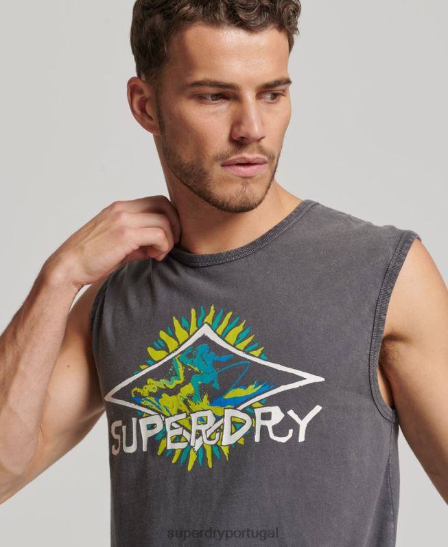 top de colete de surf tribal vintage homens cinza escuro roupas Superdry 2208H1450