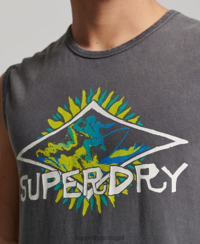 top de colete de surf tribal vintage homens cinza escuro roupas Superdry 2208H1450