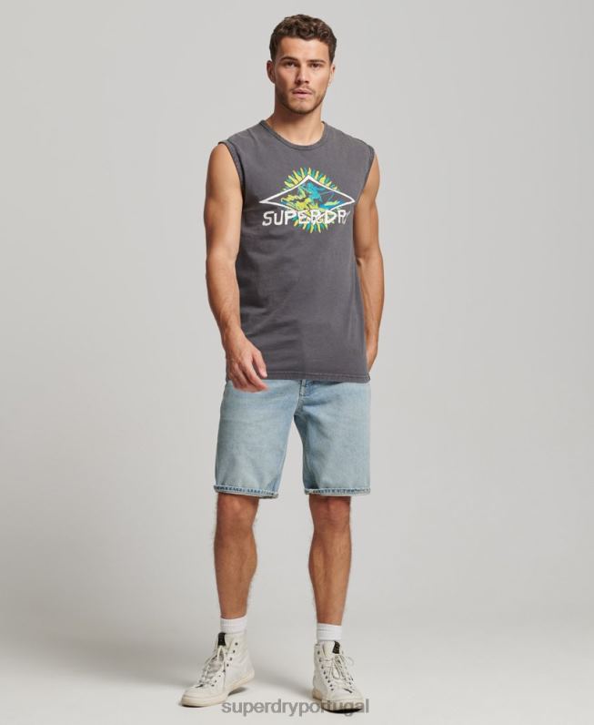 top de colete de surf tribal vintage homens cinza escuro roupas Superdry 2208H1450