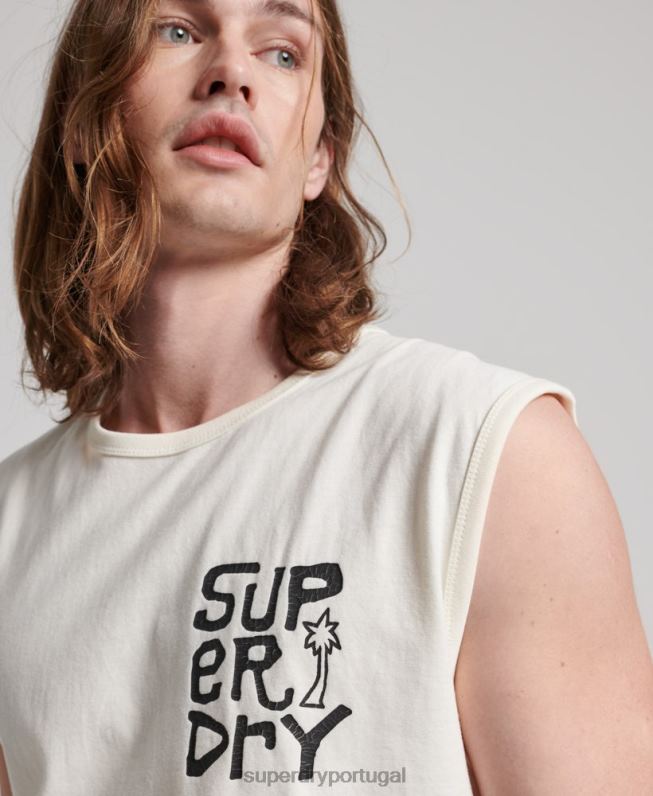 top de colete de surf tribal vintage homens creme roupas Superdry 2208H1478