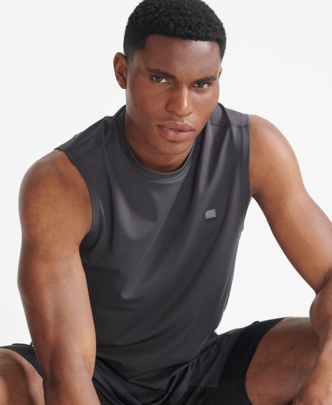 top de colete de trem homens cinza escuro roupas Superdry 2208H1434