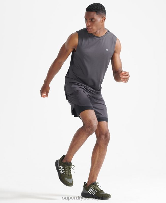 top de colete de trem homens cinza escuro roupas Superdry 2208H1434