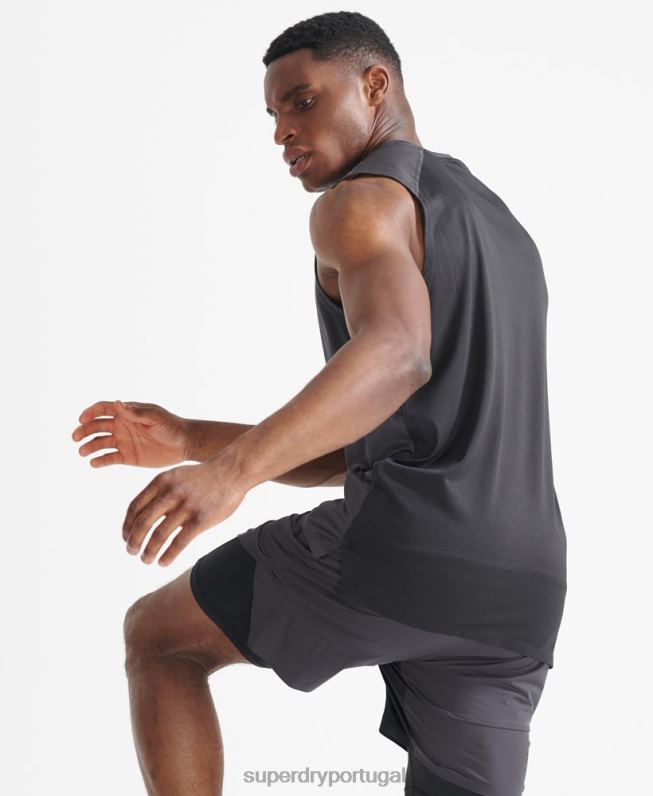 top de colete de trem homens cinza escuro roupas Superdry 2208H1434